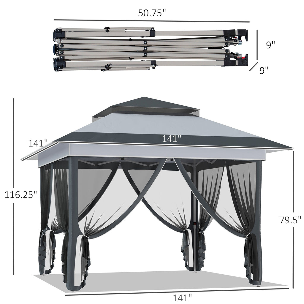 Outsunny 12' x 12' Pop Up Canopy Sun Shade Tente instantanée pliable avec filet latéral en maille, hauteur réglable sur 3 niveaux