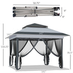 Outsunny 12' x 12' Pop Up Canopy Sun Shade Tente instantanée pliable avec filet latéral en maille, hauteur réglable sur 3 niveaux