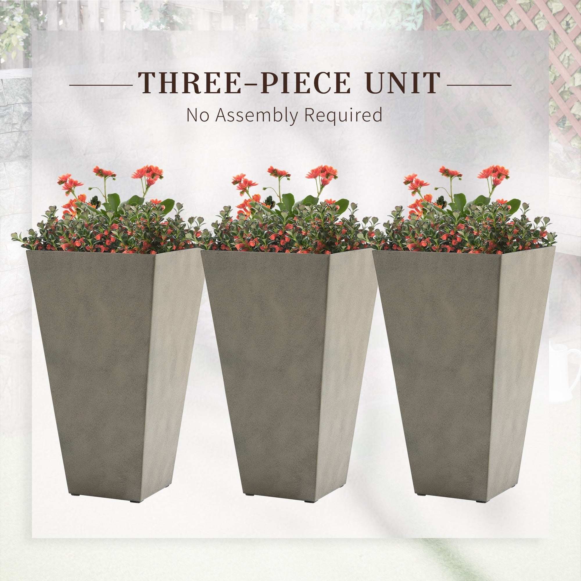 Lot de 3 grands pots de fleurs en plastique Outsunny 28 cm, pour l'intérieur et l'extérieur, pour l'entrée, la terrasse et la cour.
