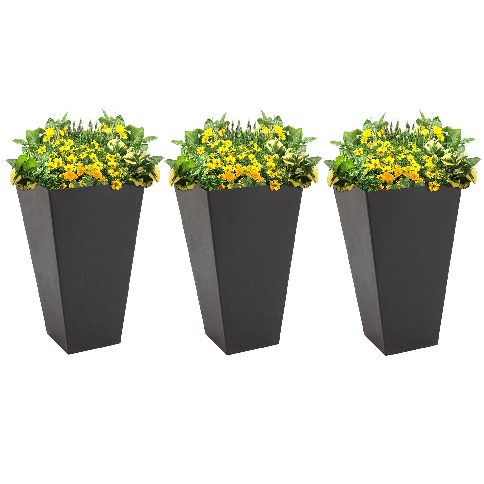 Lot de 3 grands pots de fleurs en plastique Outsunny 28 cm, pour l'intérieur et l'extérieur, pour l'entrée, la terrasse et la cour.