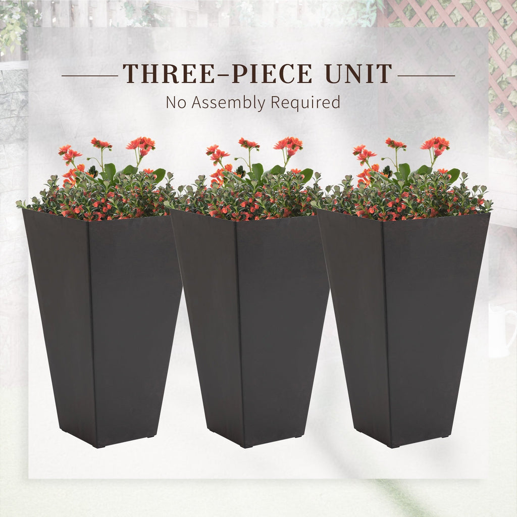 Lot de 3 grands pots de fleurs en plastique Outsunny 28 cm, pour l'intérieur et l'extérieur, pour l'entrée, la terrasse et la cour.