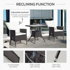 Ensemble de 3 canapés de patio Outsunny en rotin synthétique, chaises inclinables d'extérieur, table basse avec plateau en plastique grain de bois