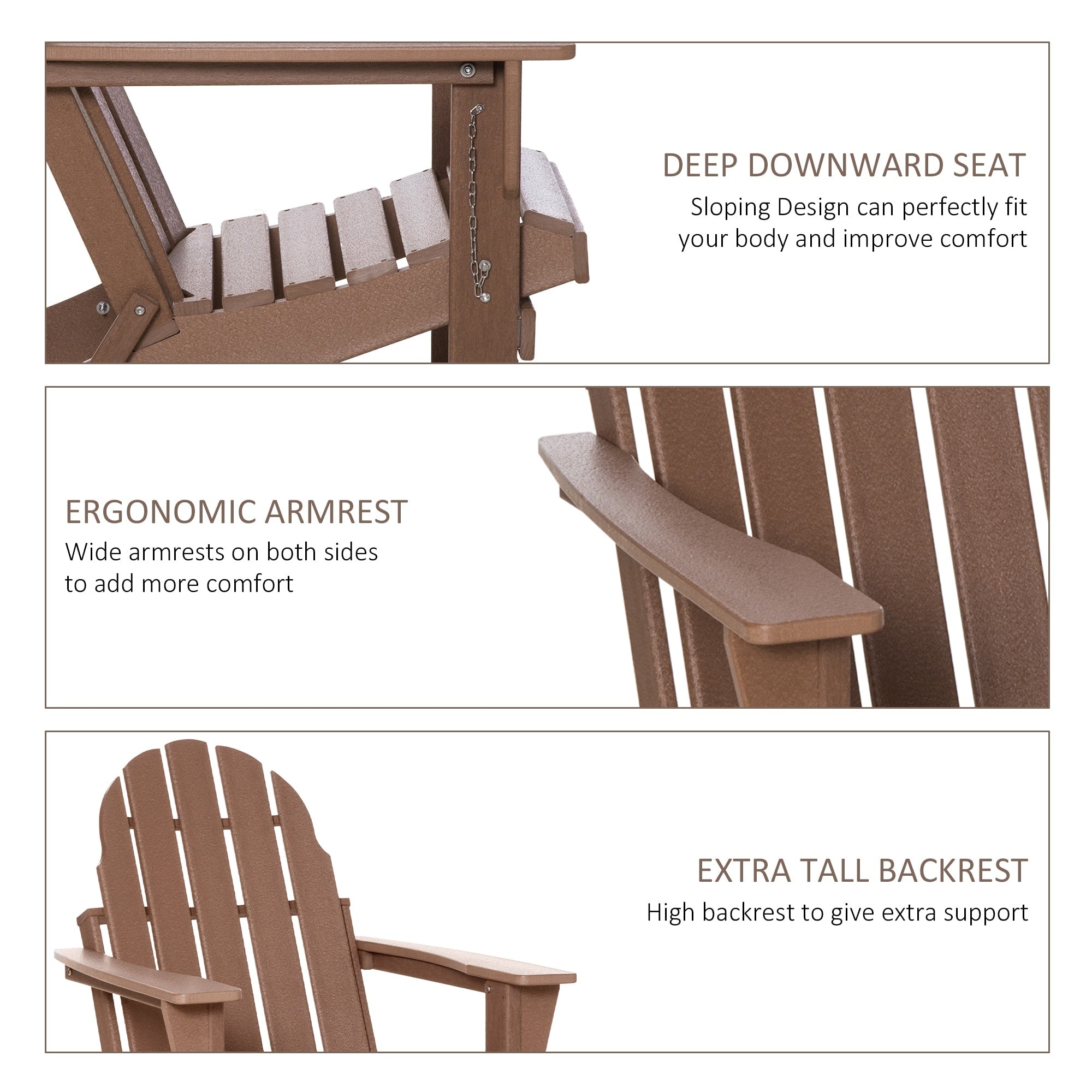 Chaise pliante Adirondack Outsunny, chaises de plage pliantes en plastique PEHD pour terrasse et jardin