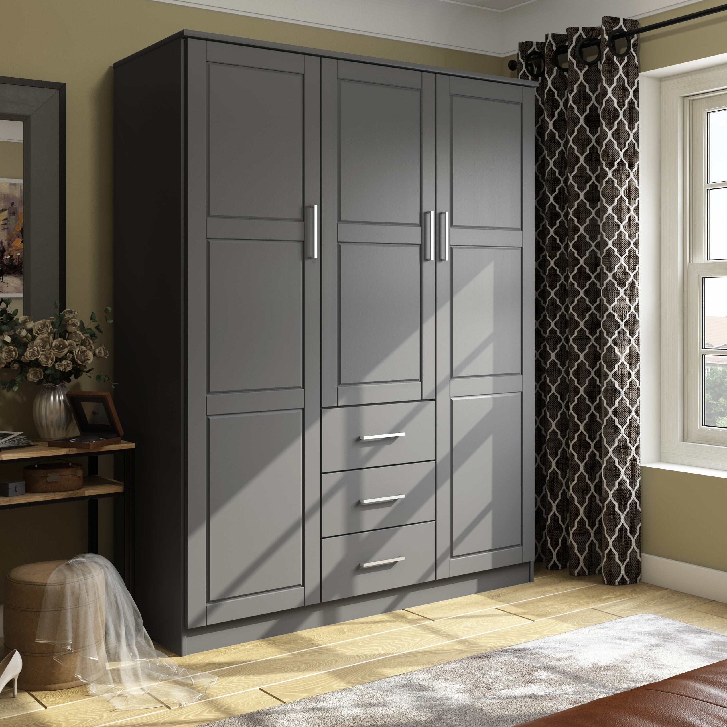 Armoire penderie 3 portes Cosmo 100 % bois massif de Palace Imports avec portes en bois massif ou en miroir