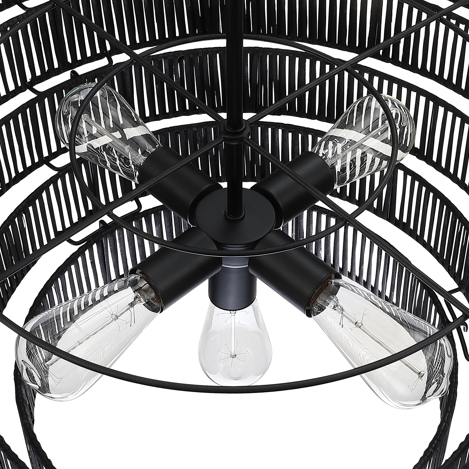 Lustre bohème moderne Piersan à 5 lumières avec abat-jour en rotin à plusieurs niveaux - 26 po de largeur