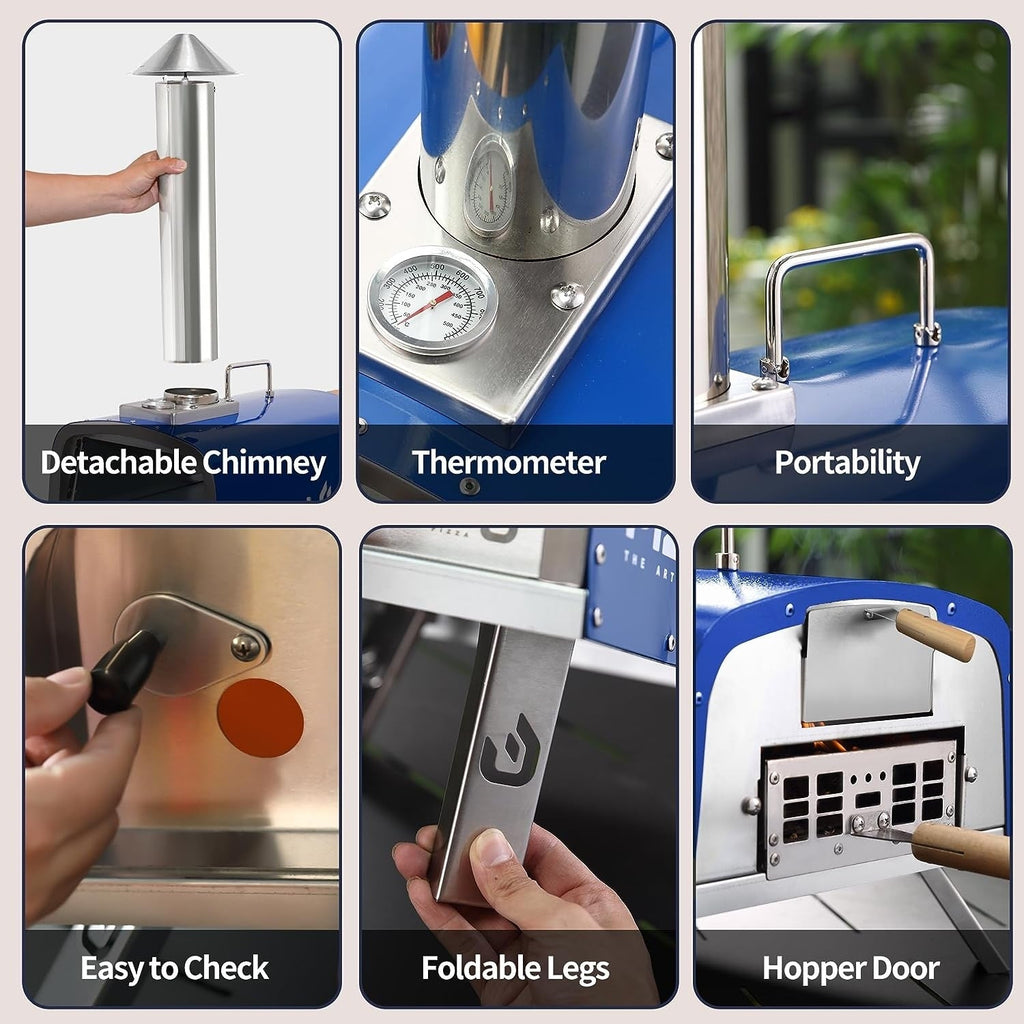 Four à pizza extérieur au feu de bois, four à pizza portable avec pelle à pizza et sac de transport - 16 pouces