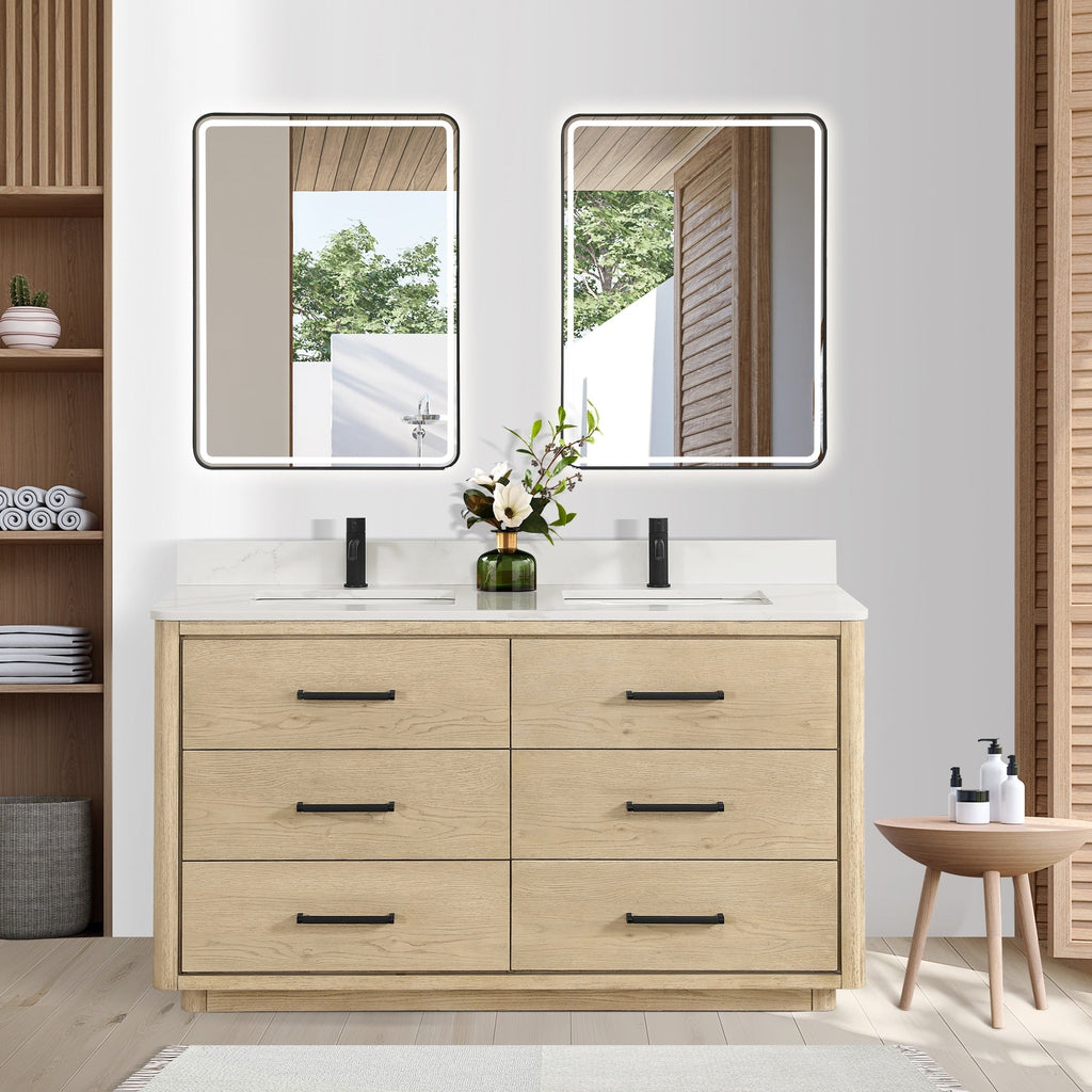 Meuble-lavabo Porto avec dessus en quartz blanc sans miroir
