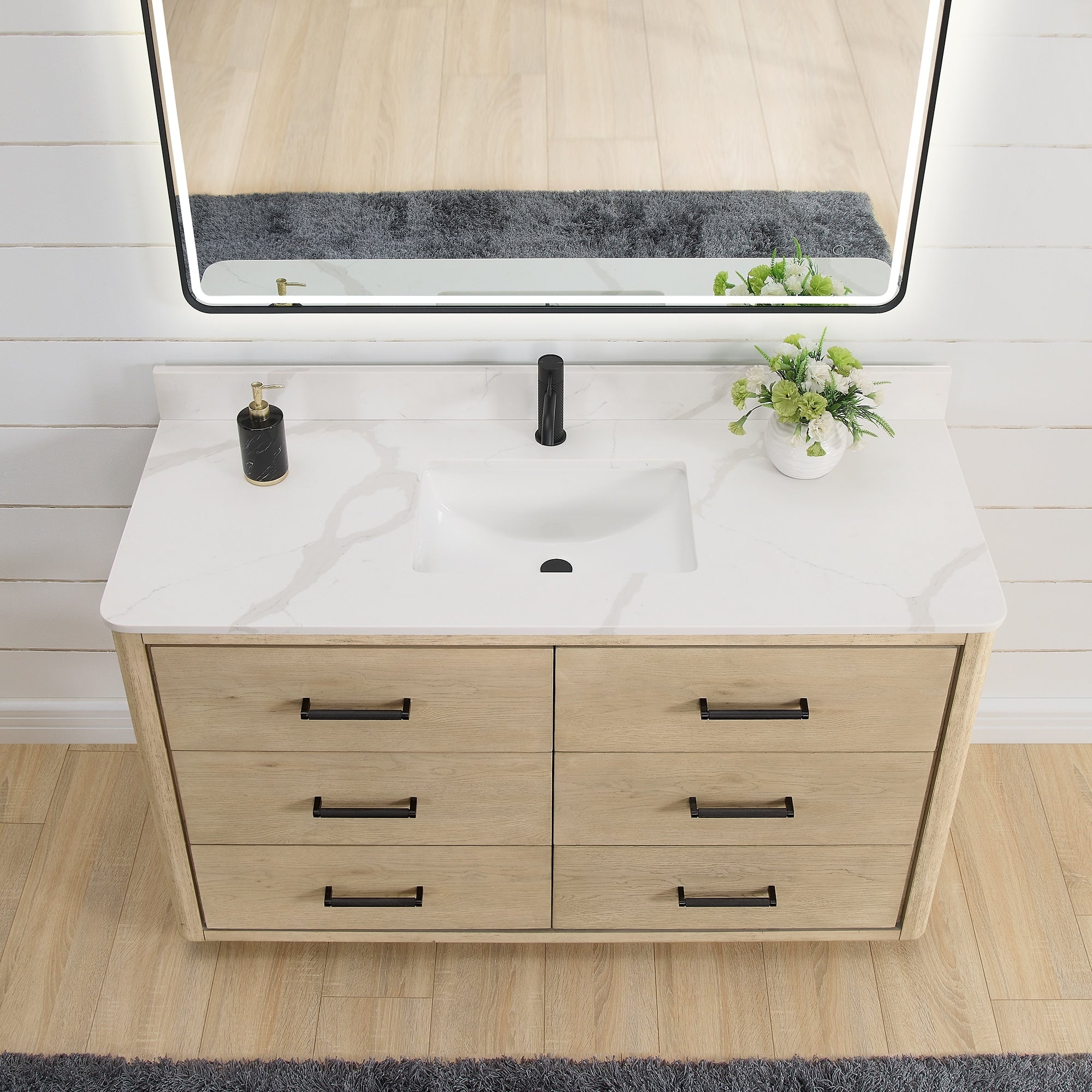 Meuble-lavabo Porto avec dessus en quartz blanc sans miroir