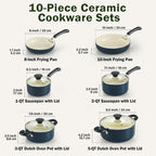 Ensemble de casseroles et poêles antiadhésives, batterie de cuisine en céramique 10 pièces, ensemble de cuisson antiadhésif avec casseroles
