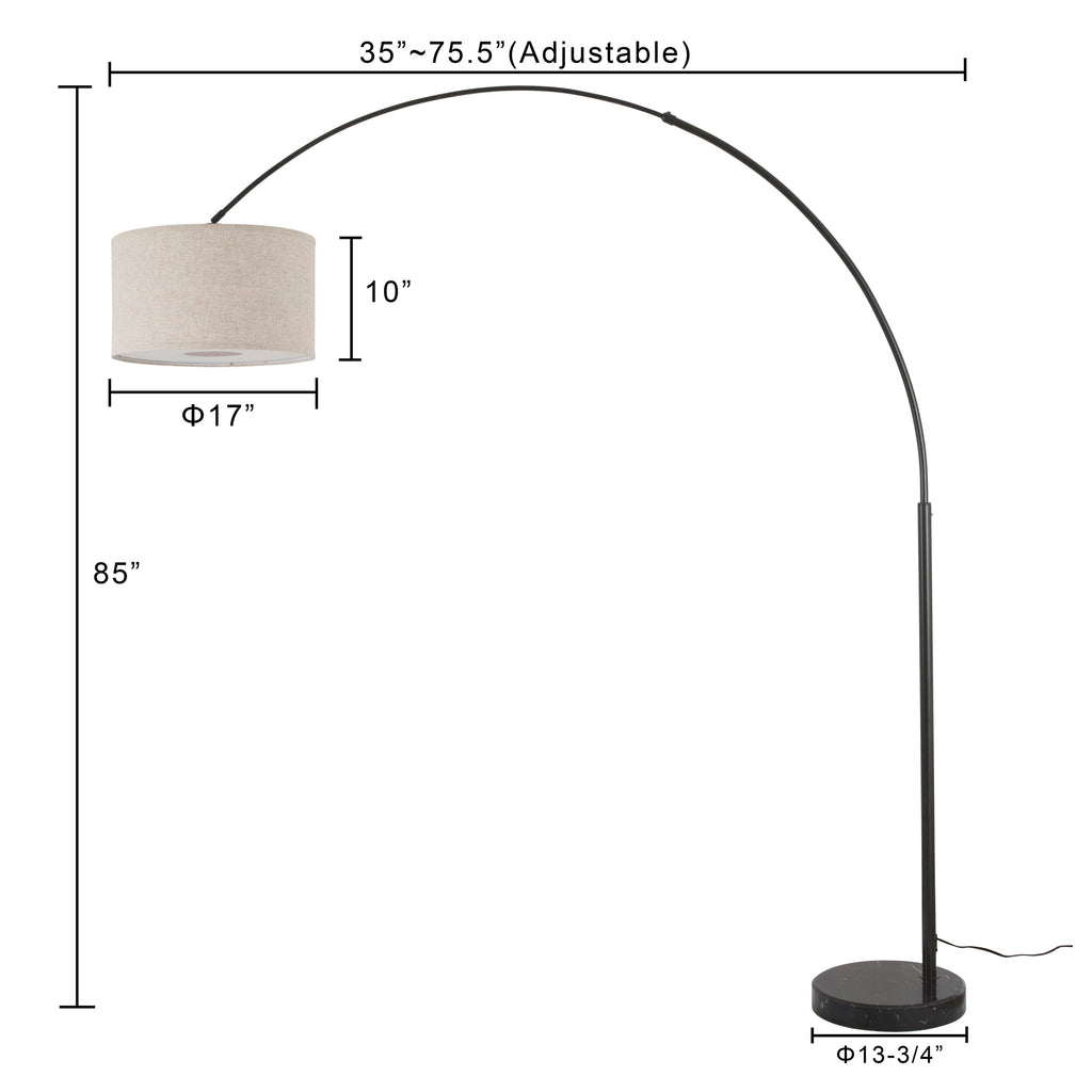 Lampadaire arqué réglable en acier Q-Max 81 avec abat-jour extra large et base en marbre