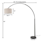 Lampadaire arqué réglable en acier Q-Max 81 avec abat-jour extra large et base en marbre