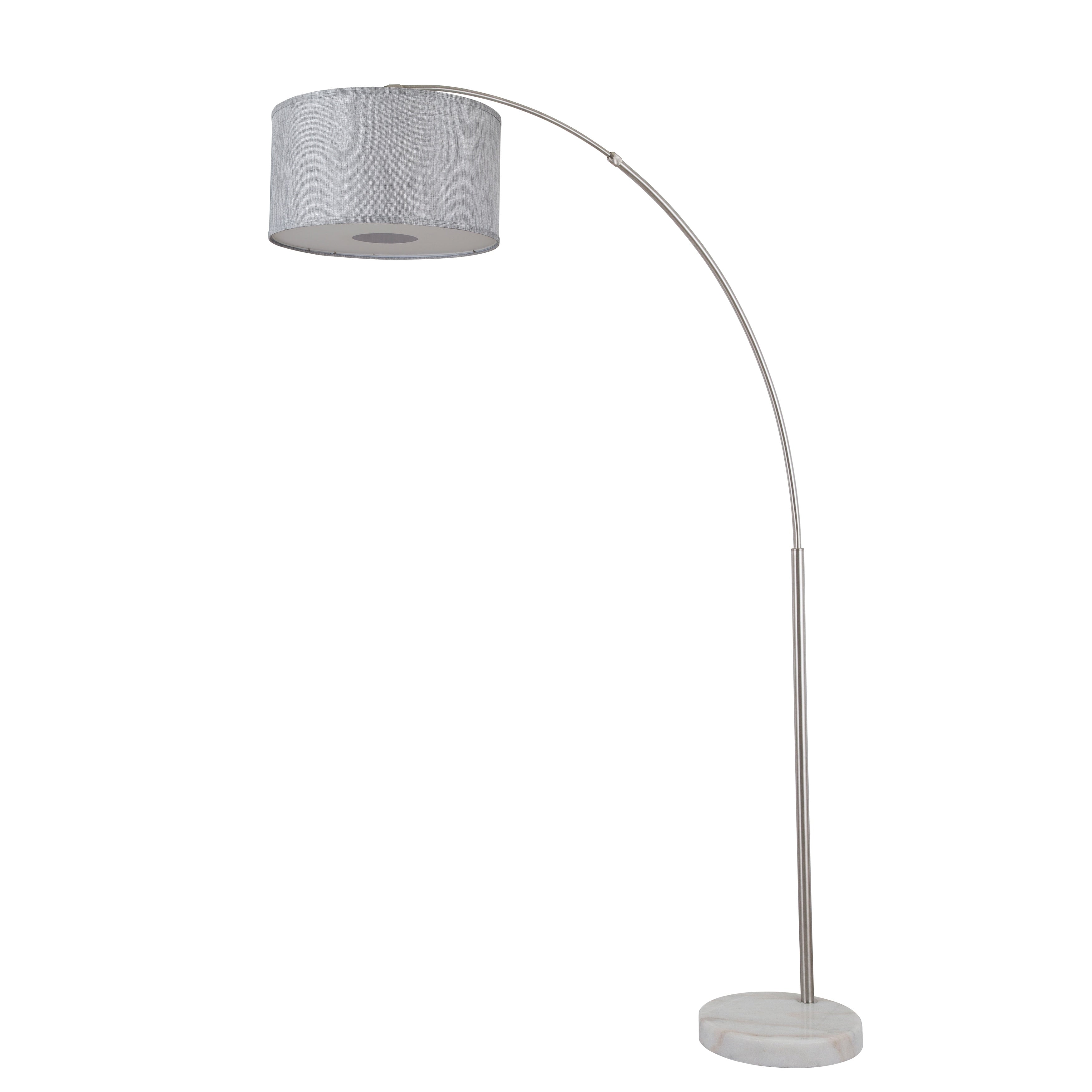 Lampadaire arqué réglable en acier Q-Max 81 avec abat-jour extra large et base en marbre
