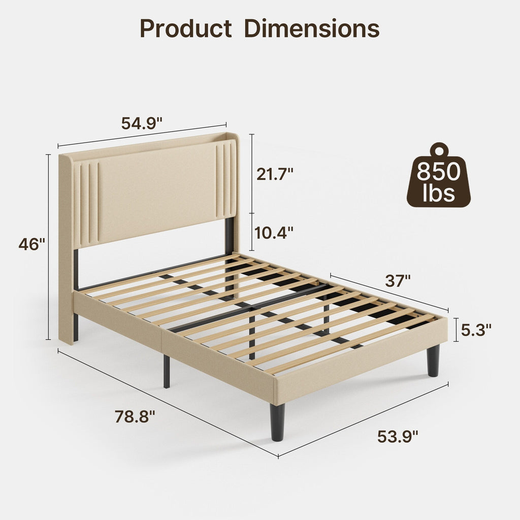 Lit Queen/Full rembourré à canaux verticaux avec tête de lit à oreilles