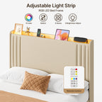 Lit Queen/Full rembourré à canaux verticaux avec tête de lit à oreilles