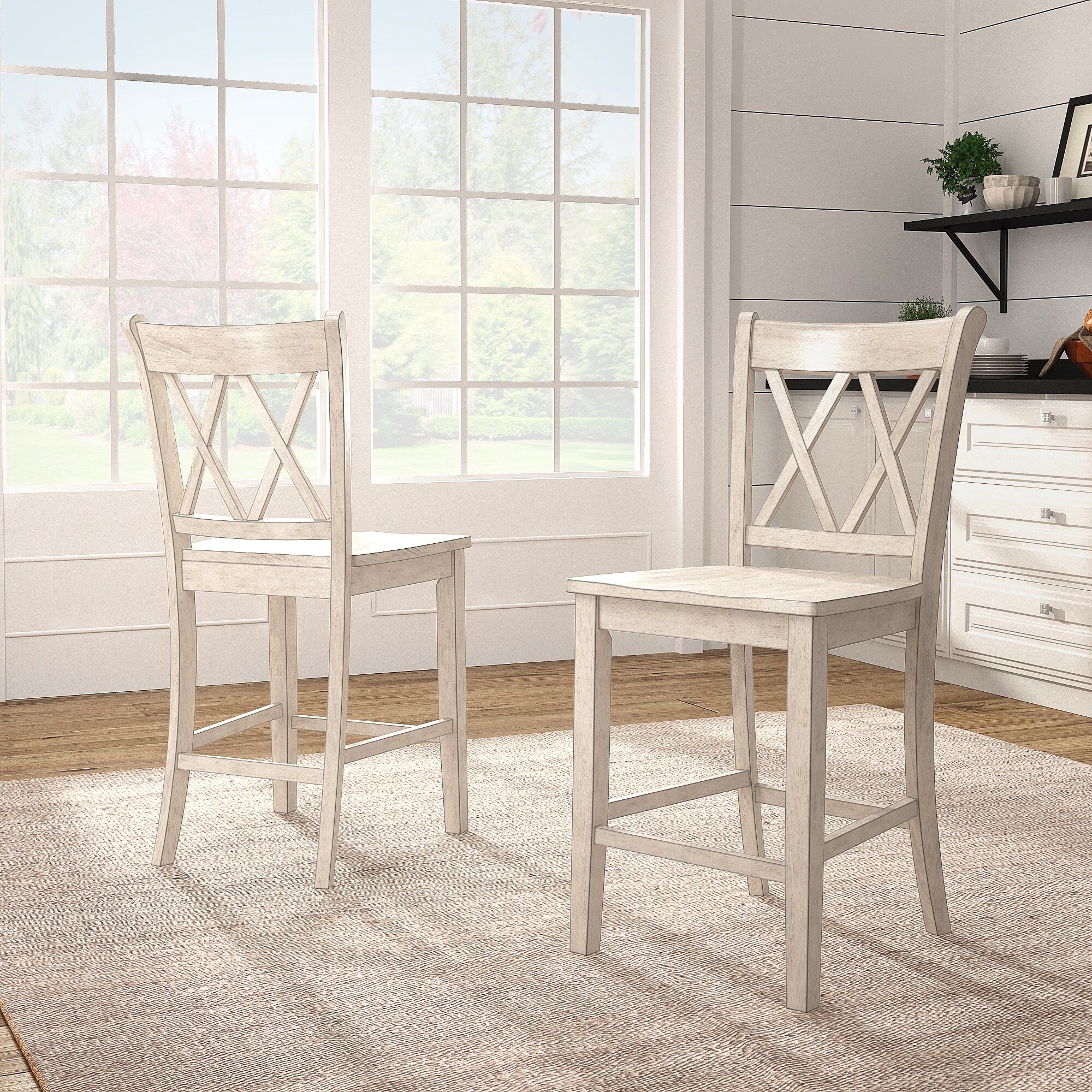 Chaises de comptoir Ronda à dossier double en X (lot de 2)