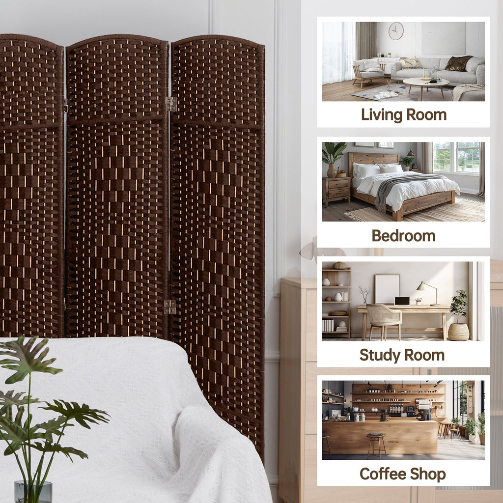Paravent de séparation de pièce de 6 pieds de haut en fibre tissée, écran de confidentialité autoportant, écran pliant