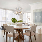 Lustre Rosa à 6 lumières en cristal argenté brossé avec motif de fleurs champagne