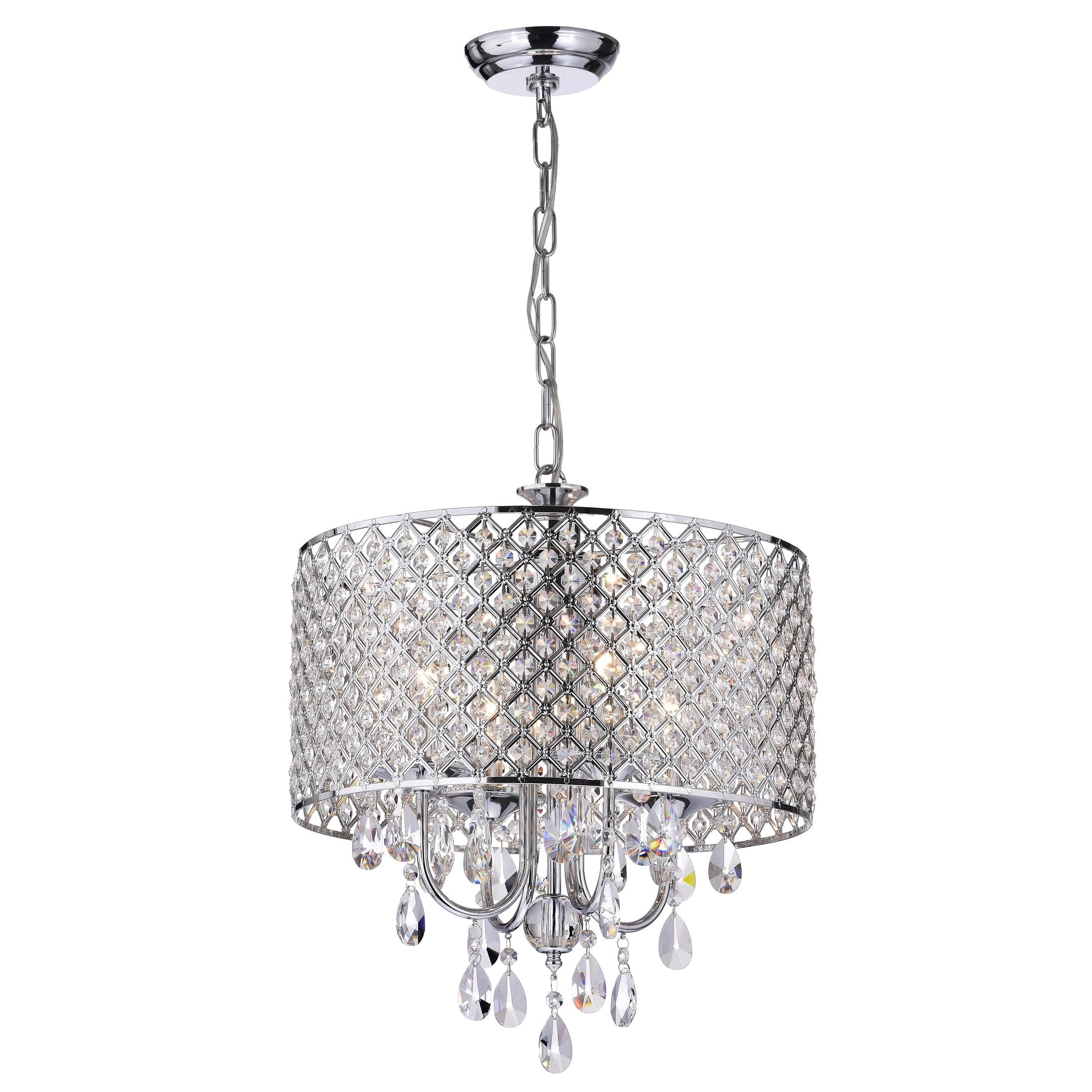 Lustre tambour à perles rondes avec cristaux suspendus