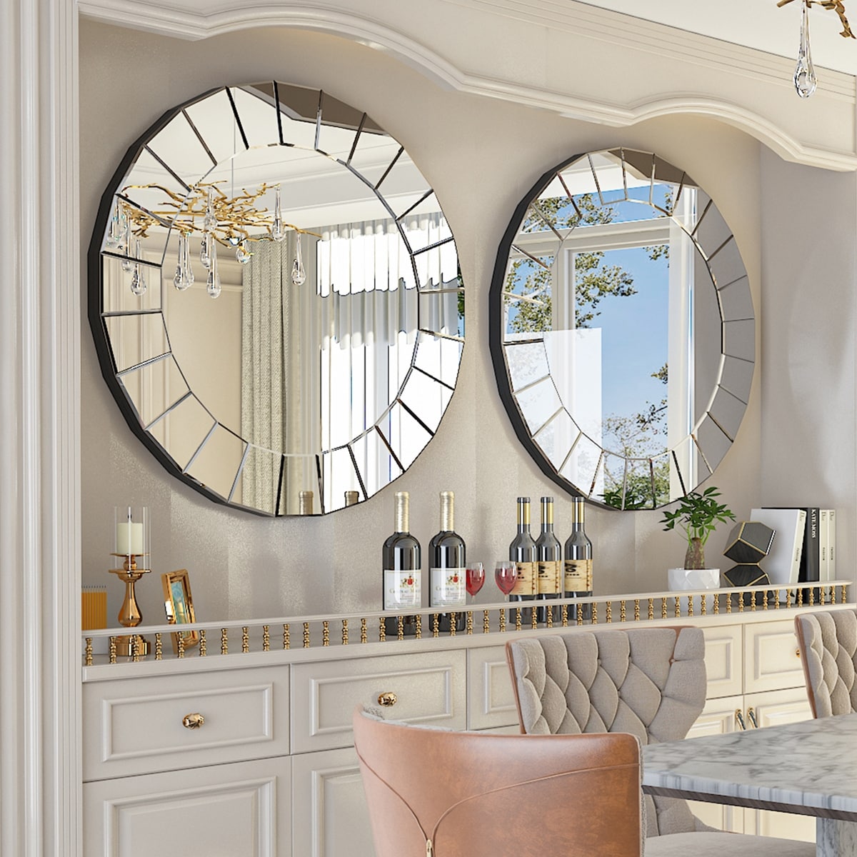 Miroir mural rond en verre décoratif vénitien - 32 x 32