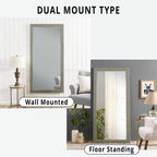 Miroir rustique pleine longueur - 66 x 32 cm, cadre rectangulaire en bois, miroir intégral pour salon, chambre à coucher