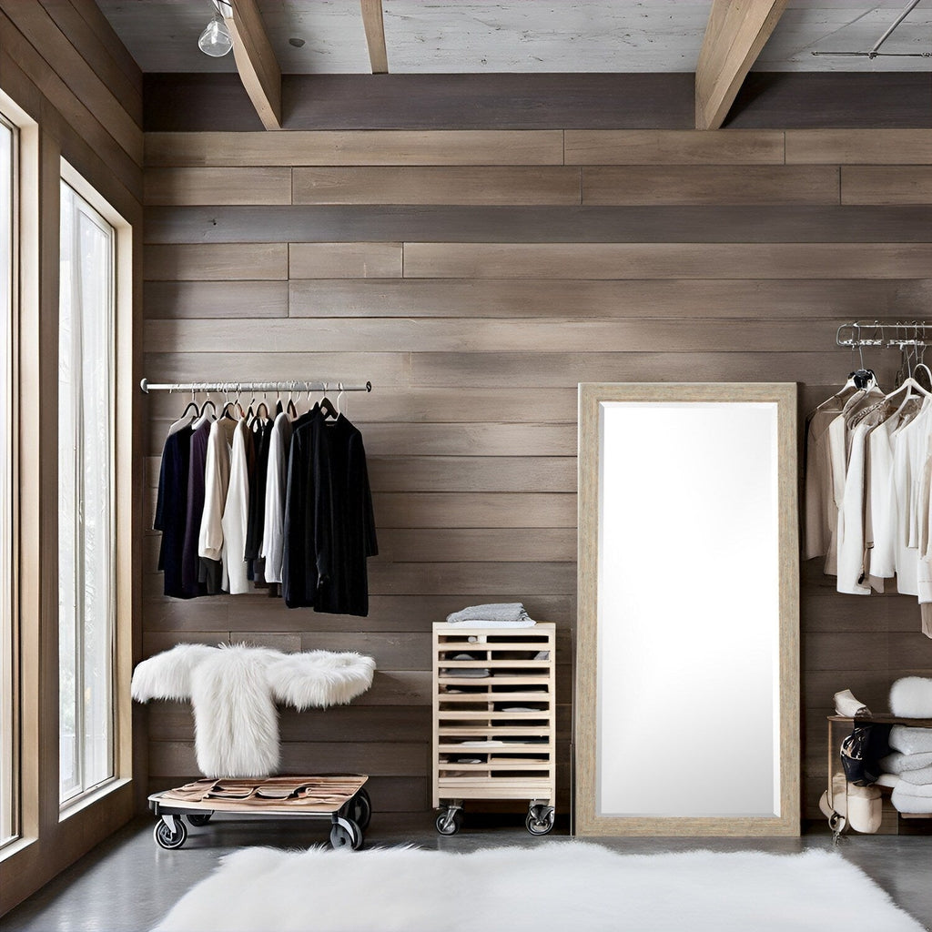 Miroir rustique pleine longueur - 66 x 32 cm, cadre rectangulaire en bois, miroir intégral pour salon, chambre à coucher