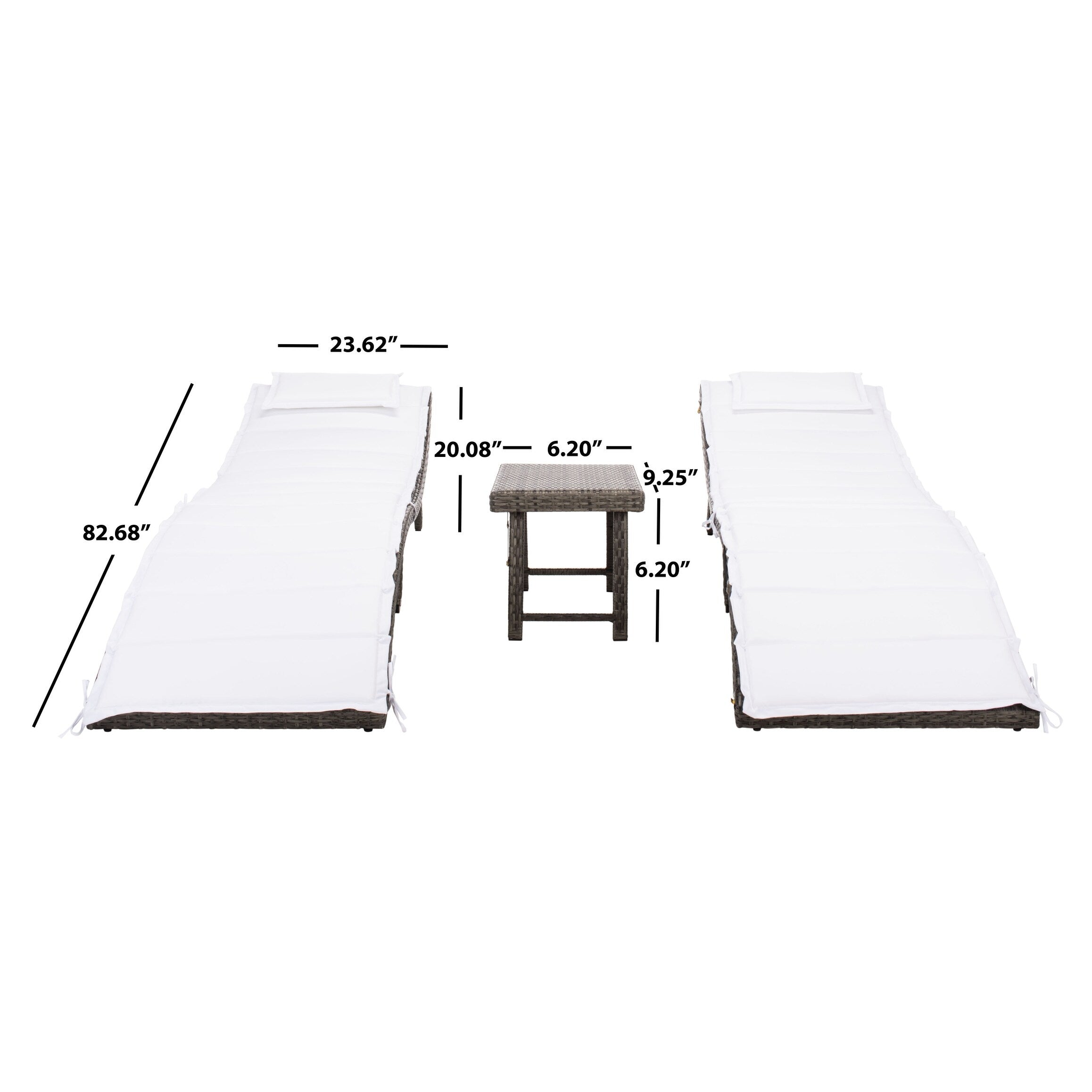 Ensemble de chaises longues d'extérieur Blaguna 3 pièces SAFAVIEH - 83 L x 20 P x 24 H