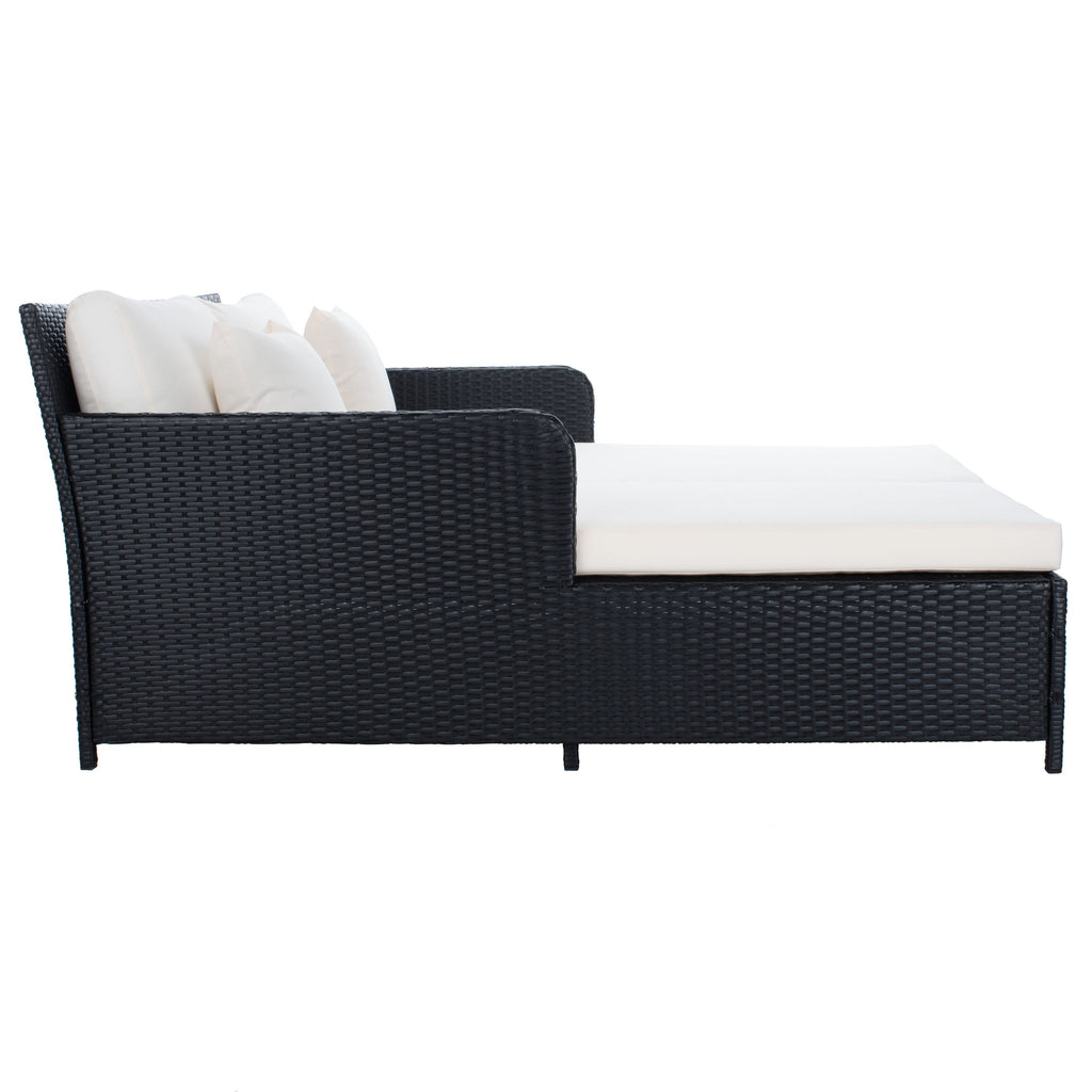 Lit de repos d'extérieur SAFAVIEH Taniyah en osier avec oreiller et coussins - 53 L x 28 P x 62 H