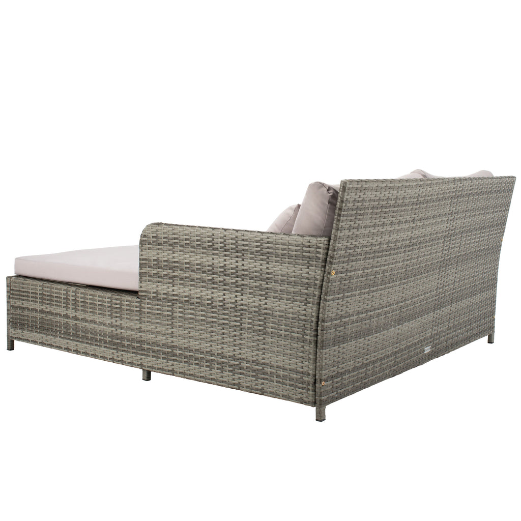 Lit de repos d'extérieur SAFAVIEH Taniyah en osier avec oreiller et coussins - 53 L x 28 P x 62 H
