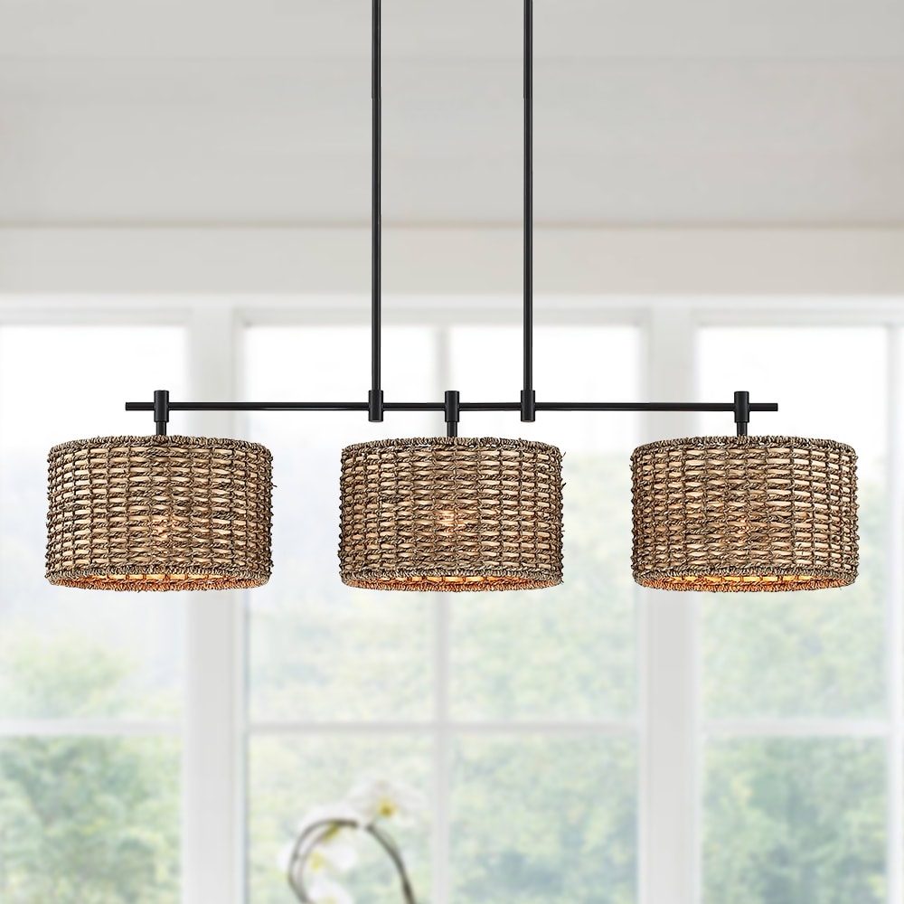 Lustre linéaire noir Sedgy à 3 lumières pour îlot de cuisine de style ferme - 41 W