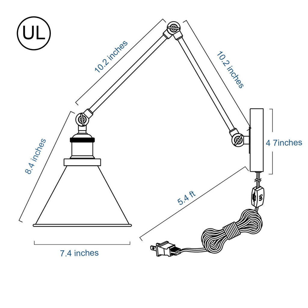 Ensemble de 2 appliques murales modernes à bras pivotant réglables Malryn, à brancher ou à brancher