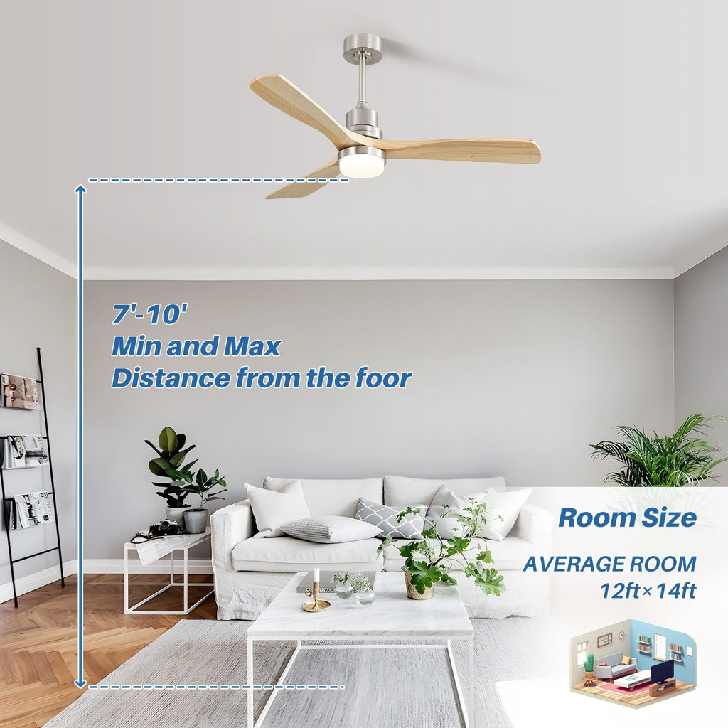 Ventilateur de plafond d'intérieur en bois Sofucor 52 avec télécommande et éclairage intégré en option