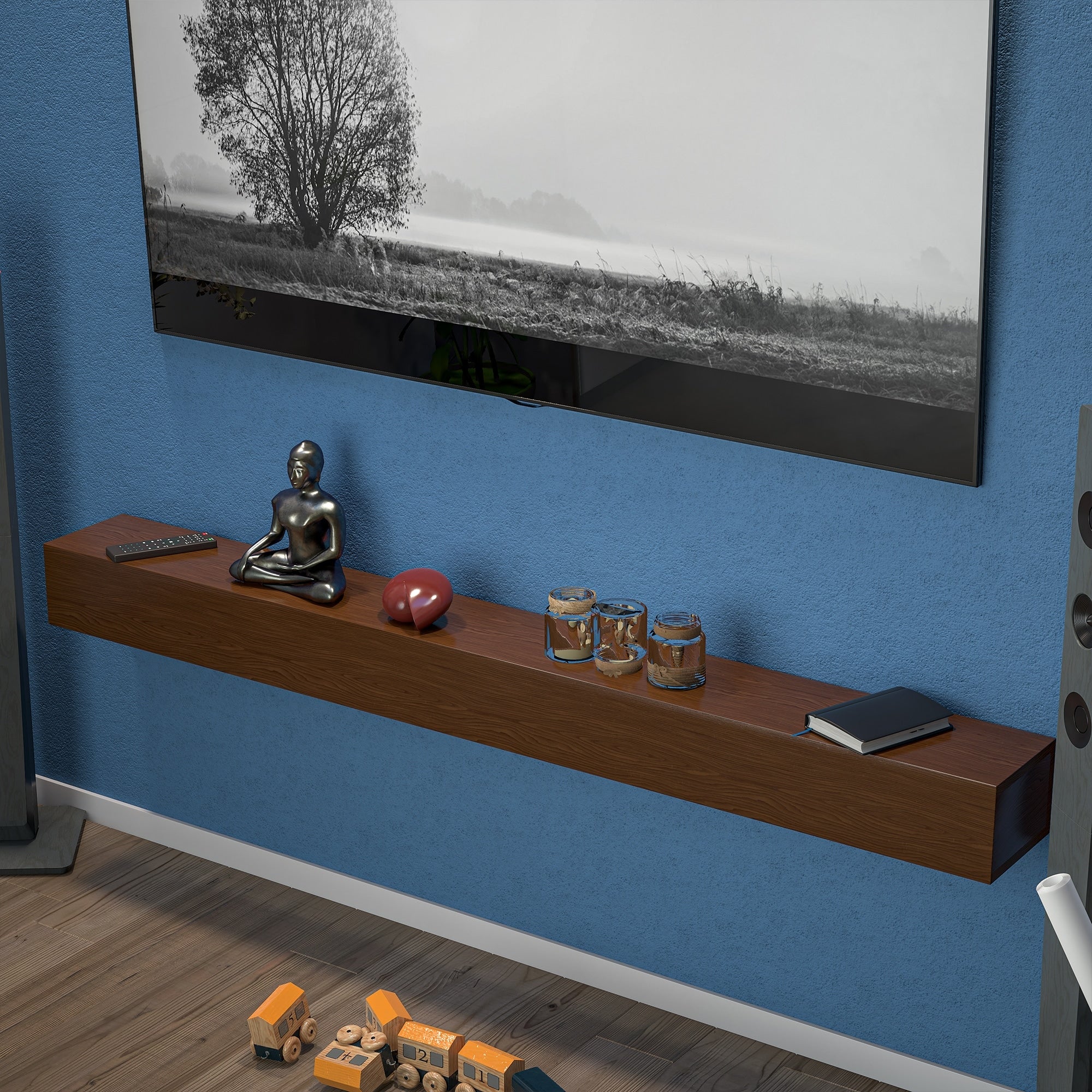 Étagère flottante murale pour manteau de cheminée en pin massif