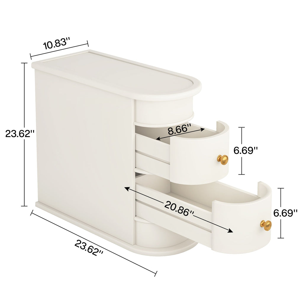 Table d'appoint étroite à deux tiroirs en bois massif