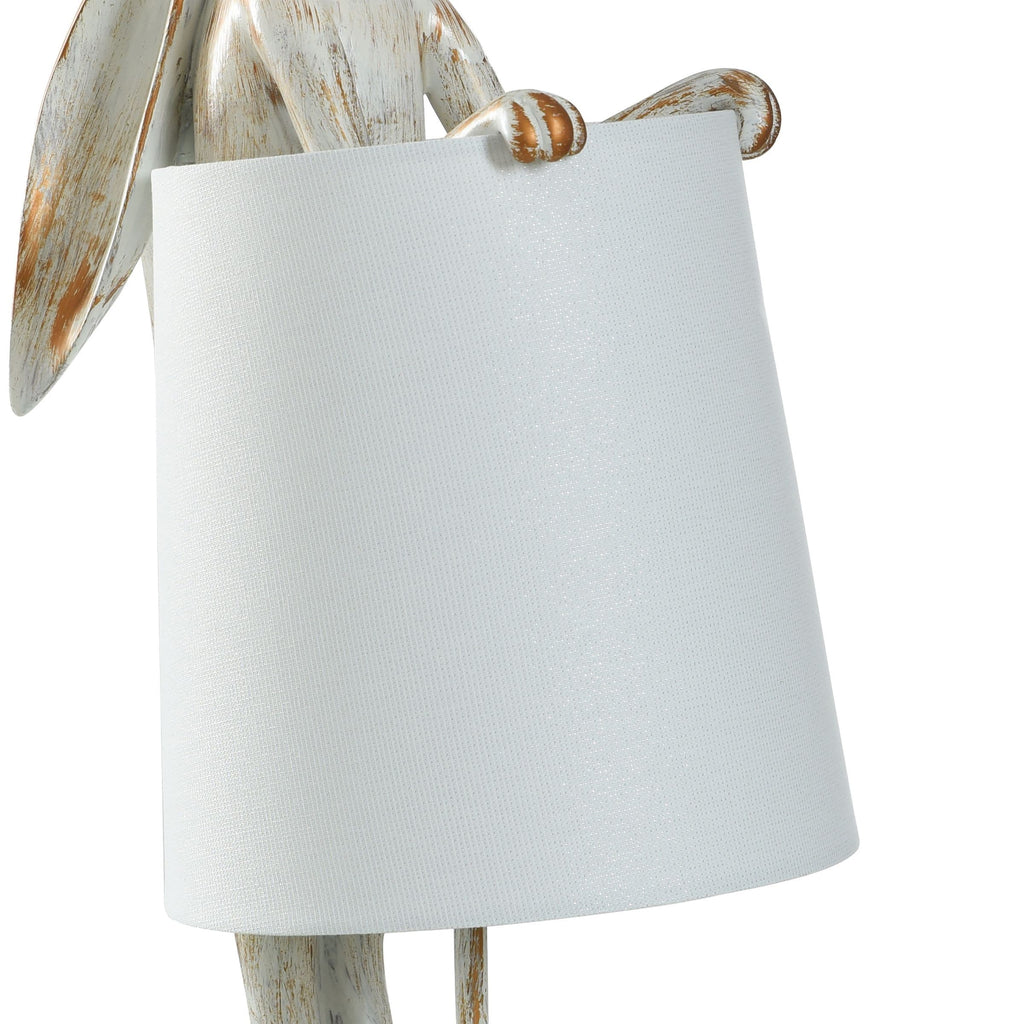Lampe de bureau StyleCraft Malta en cuivre blanc délavé, motif lapin