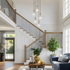 Synia Lustre moderne à 5 lumières en forme de larme en verre pour escalier, entrée, haut plafond - 38,1 cm x 46,2 à 189,9 cm