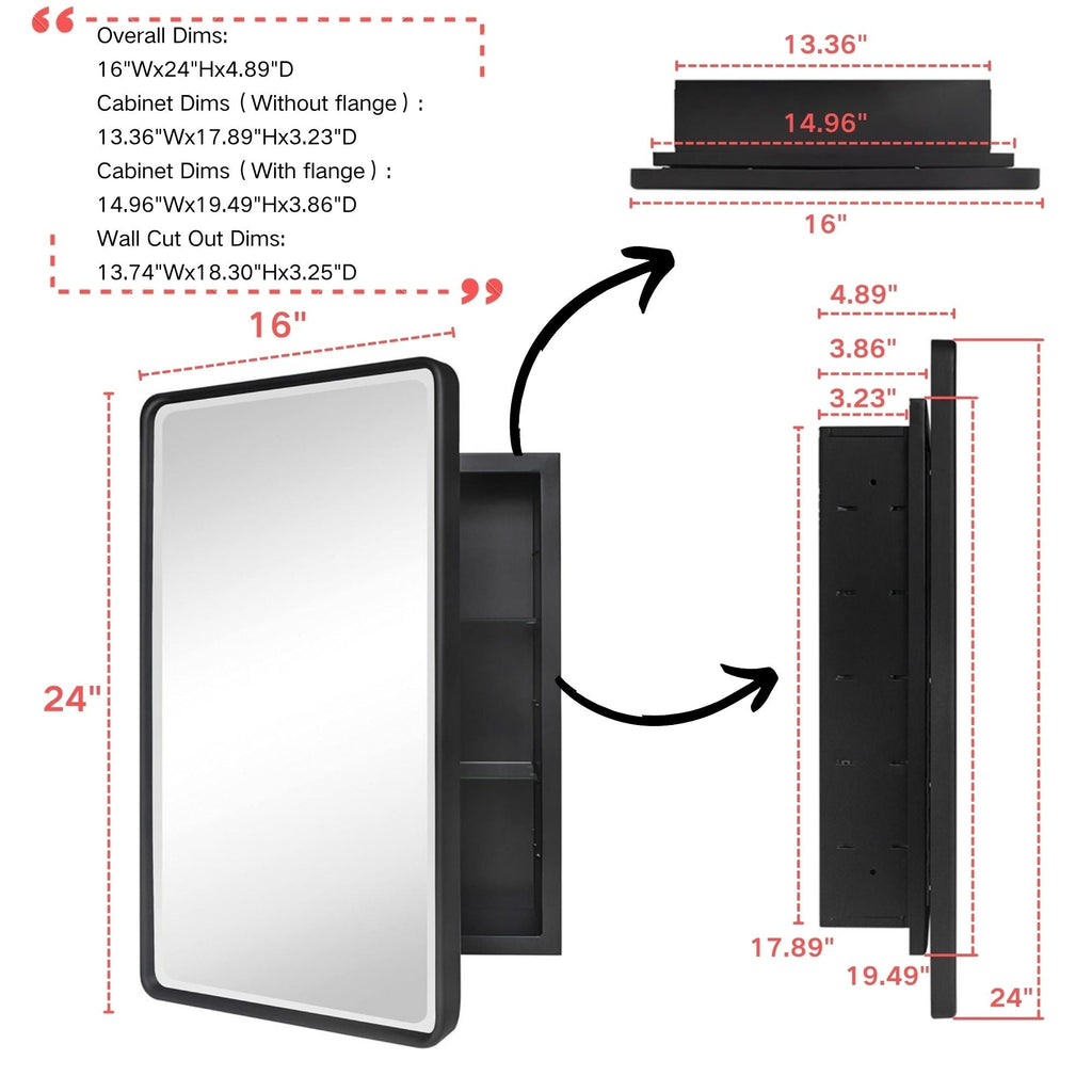 Armoires à pharmacie encastrées en métal de style ferme TEHOME avec miroir