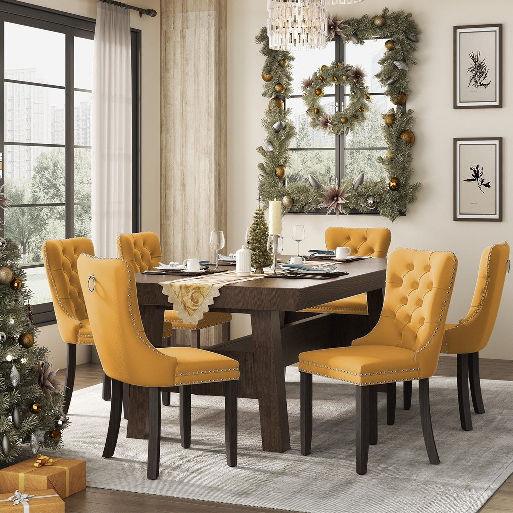 Chaise de salle à manger capitonnée en velours avec pieds en bois massif, lot de 6