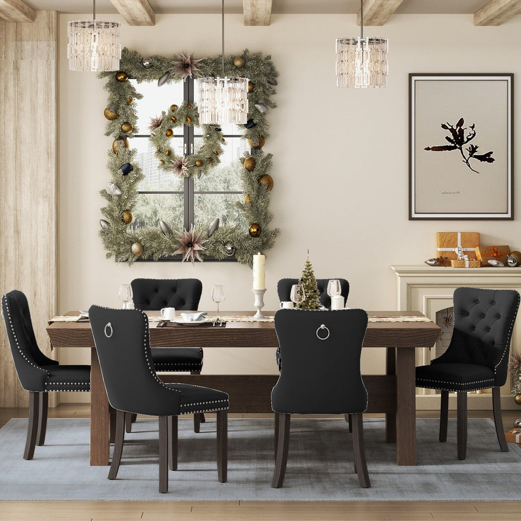 Chaise de salle à manger capitonnée en velours avec pieds en bois massif, lot de 6