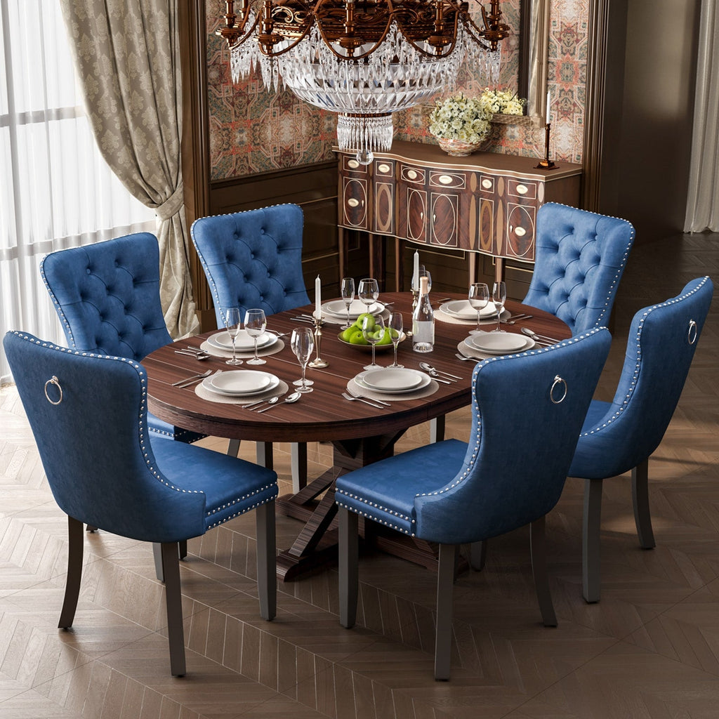 Chaise de salle à manger capitonnée en velours avec pieds en bois massif, lot de 6