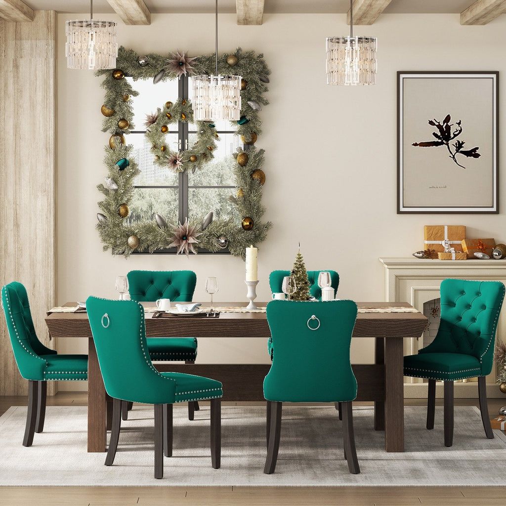 Chaise de salle à manger capitonnée en velours avec pieds en bois massif, lot de 6