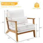 Fauteuil d'appoint rembourré en lin mélangé avec pieds en bois et un coussin beige