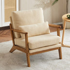 Fauteuil d'appoint rembourré en lin mélangé avec pieds en bois et un coussin beige