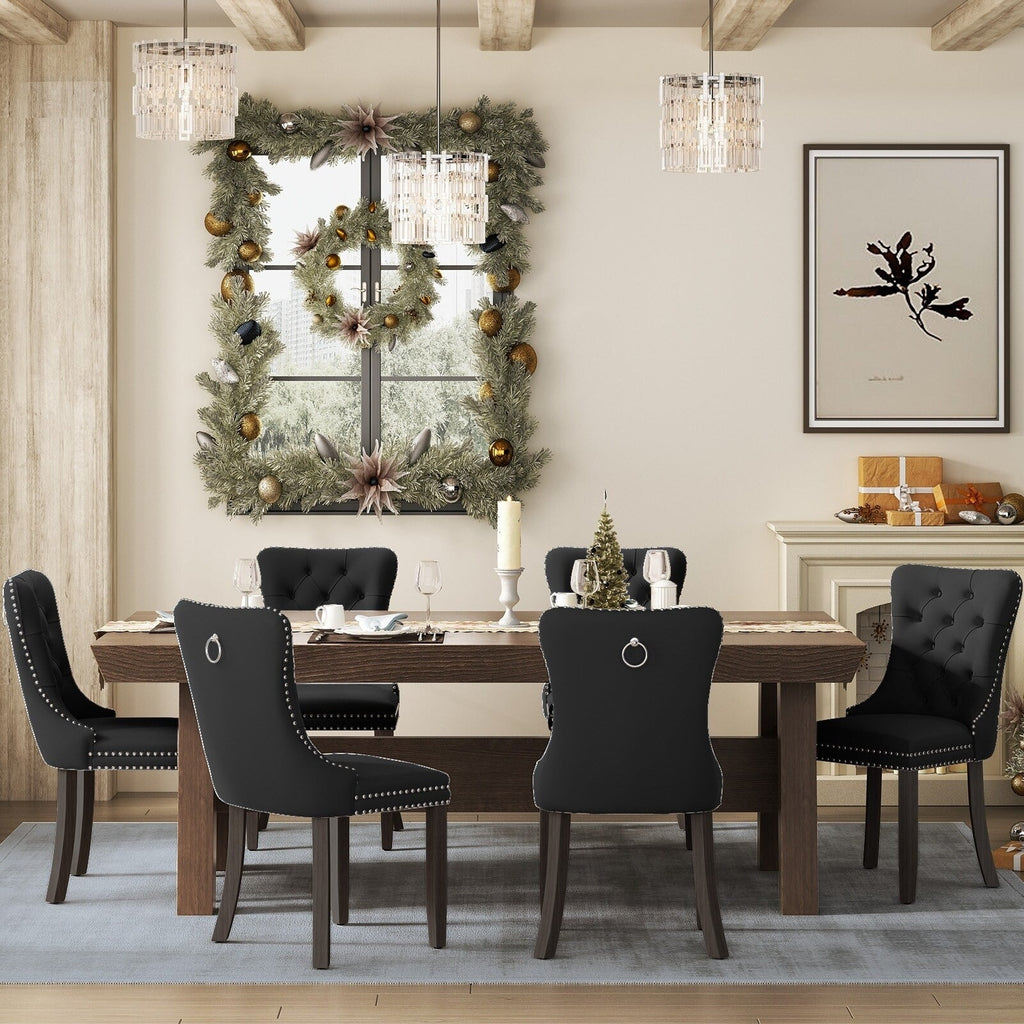 Chaise de salle à manger capitonnée en velours avec pieds en bois massif, lot de 6