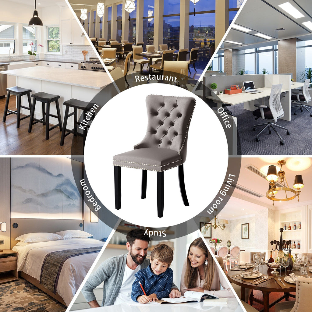 Chaise de salle à manger capitonnée en velours avec pieds en bois massif, lot de 6