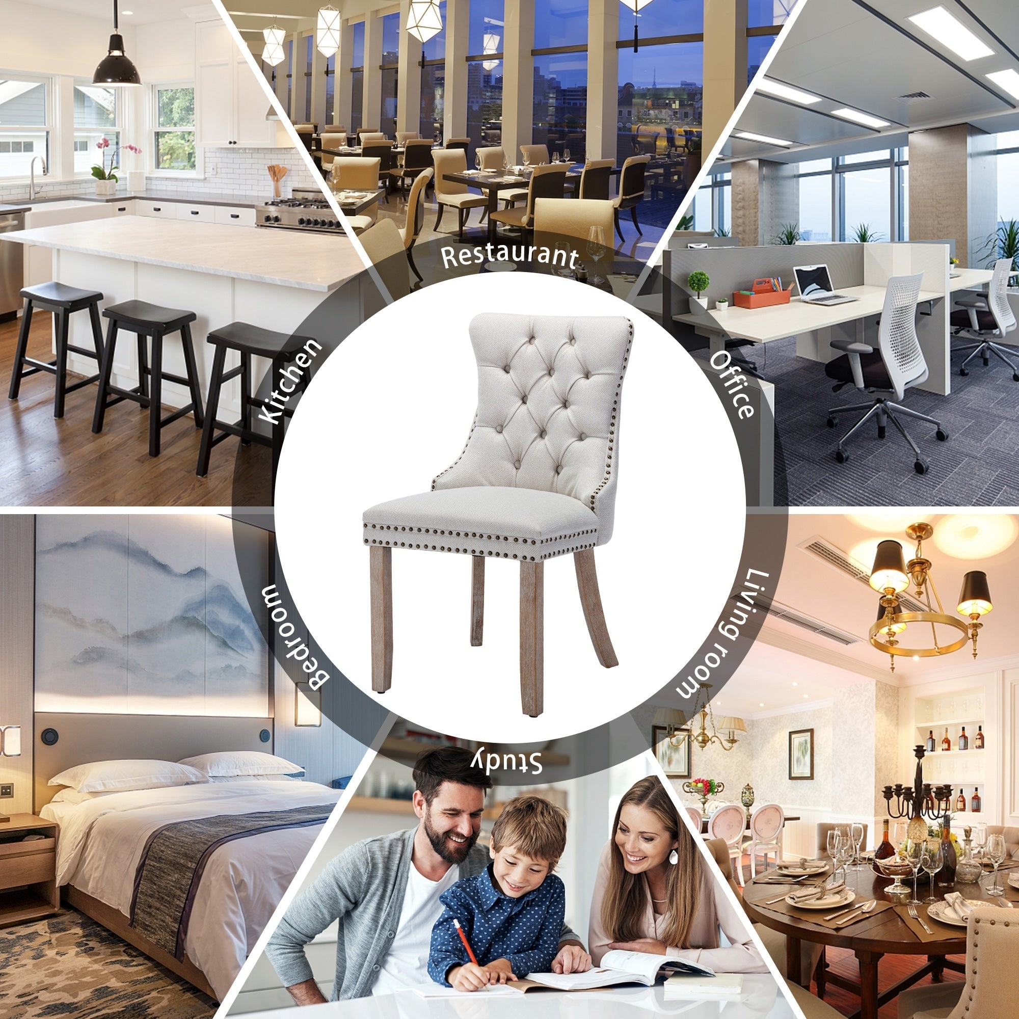 Chaise de salle à manger capitonnée en velours avec pieds en bois massif, lot de 6