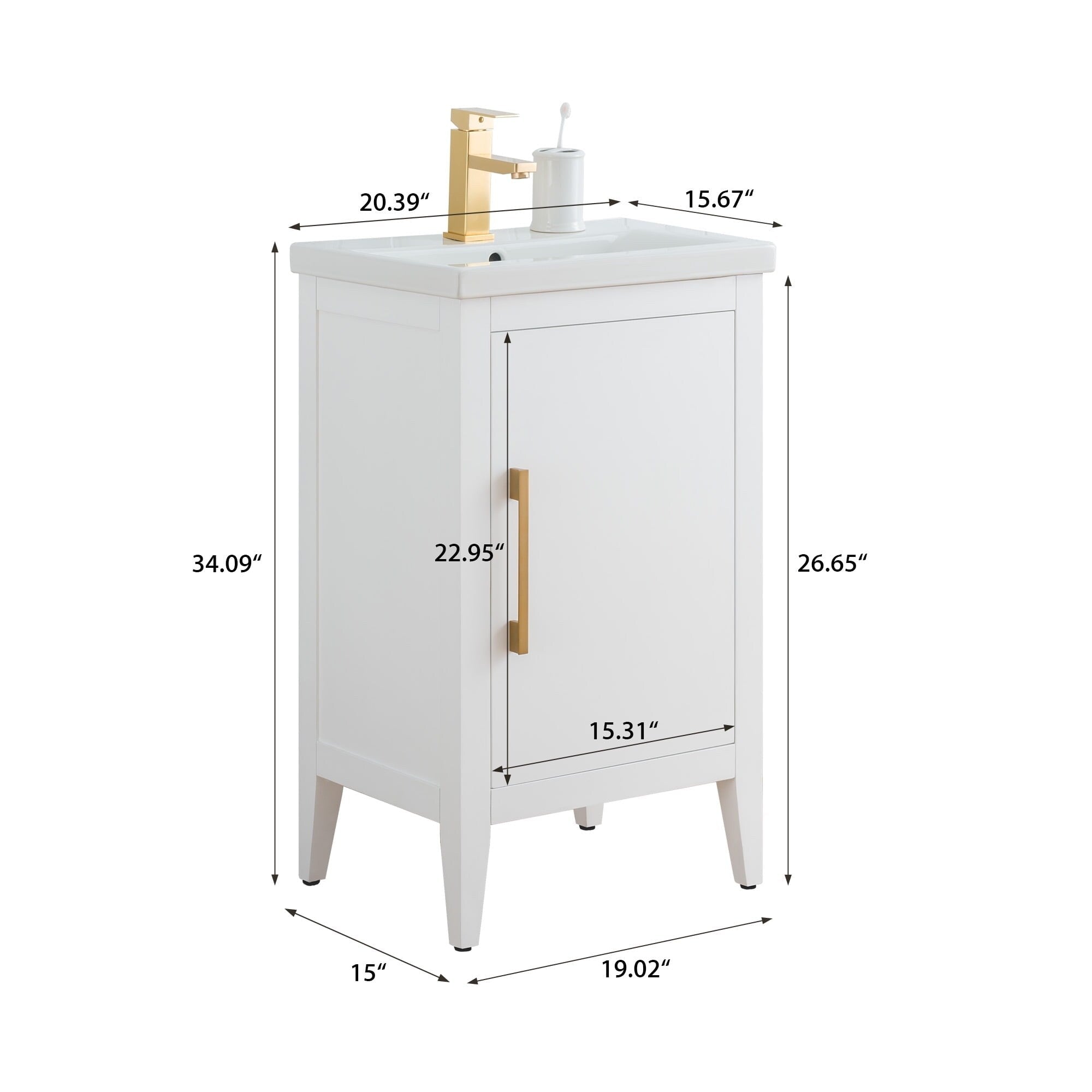 Meuble-lavabo simple Vanity Art 20, 24 ou 30 avec dessus en céramique