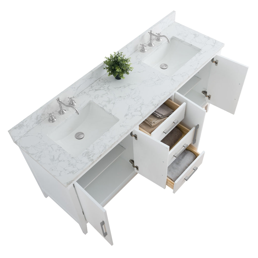 Meuble-lavabo double vasque Vanity Art 72 avec plateau en marbre reconstitué
