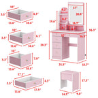 Ensemble de coiffeuse avec miroir et lampe, coiffeuse de maquillage avec tabouret