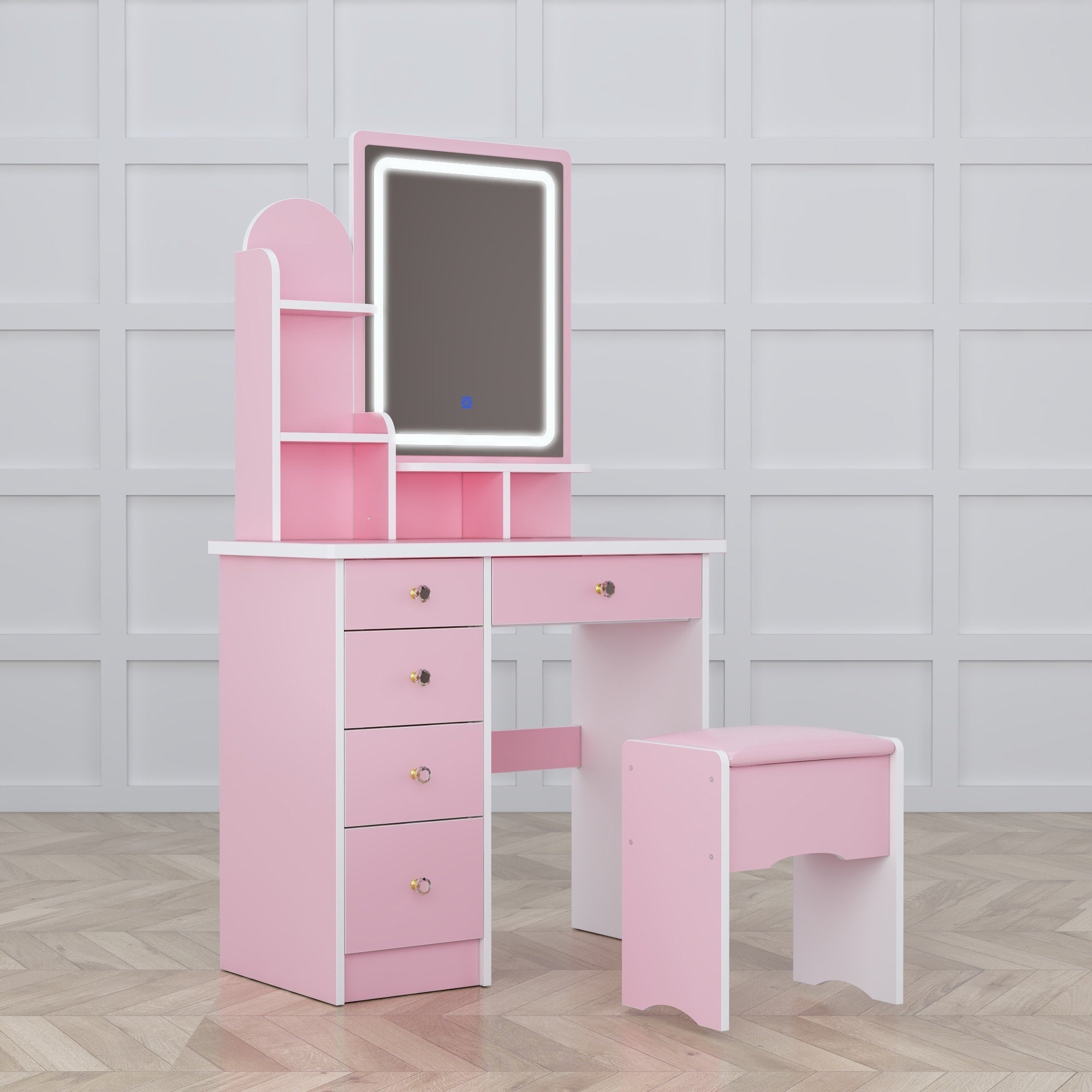 Ensemble de coiffeuse avec miroir et lampe, coiffeuse de maquillage avec tabouret