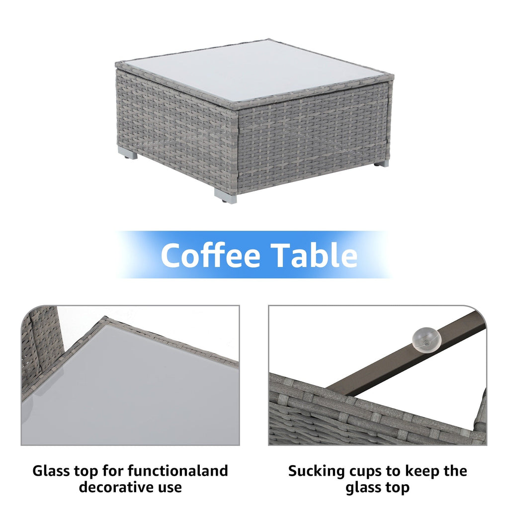 Ensemble de canapés d'extérieur sectionnels rembourrés en osier et acier, 7 pièces